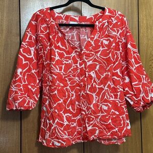 Sonoma Red and White Floral V-Neck Blouse plus